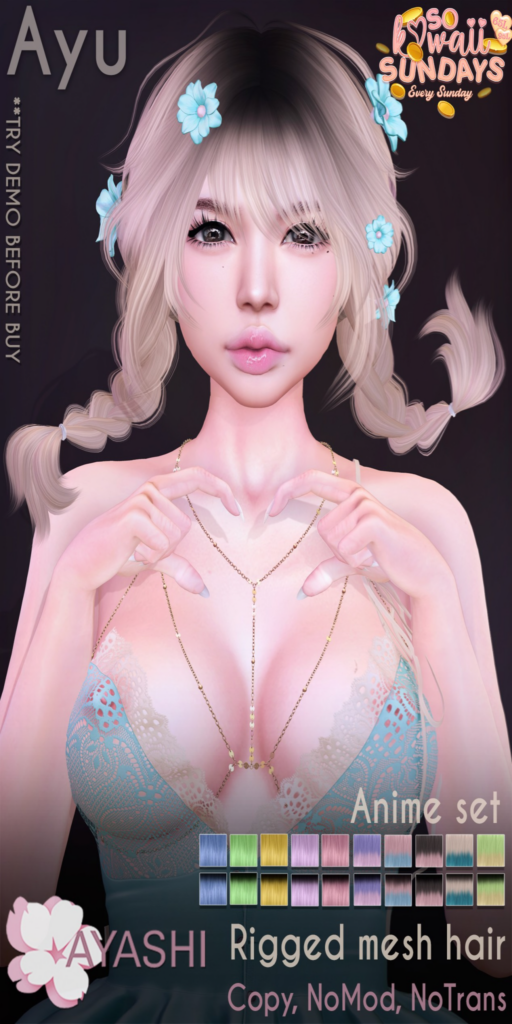 Ayu Hairstyle	&lt;a href=&quot;http://maps.secondlife.com/secondlife/MagnetiS/191/128/10&quot;&gt;Teleport&lt;/a&gt;