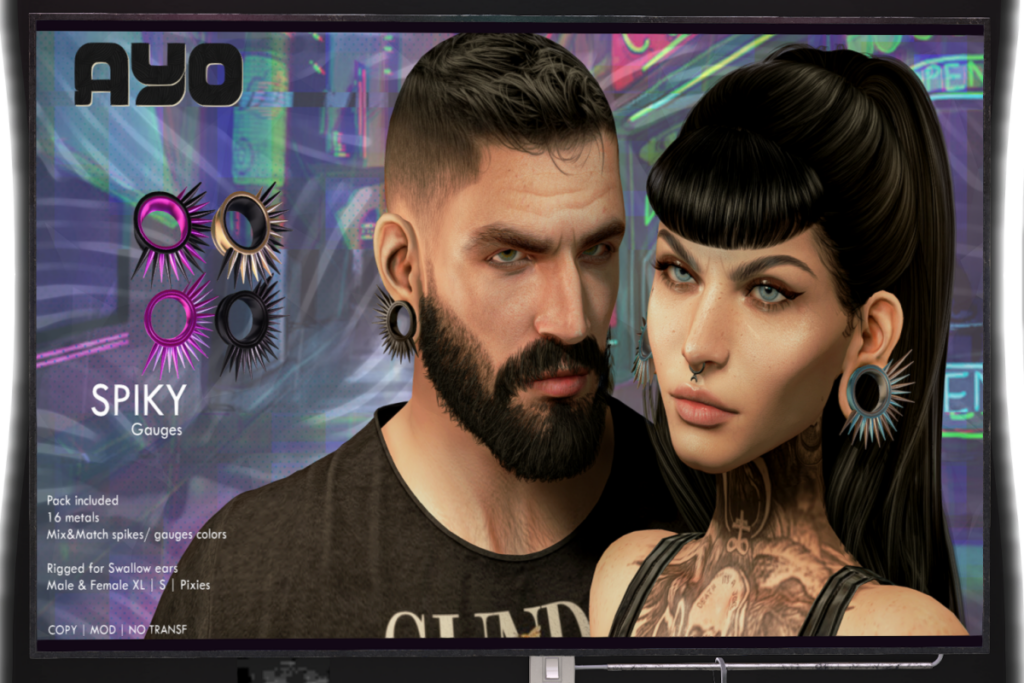 Spiky Gauges - Swallow Gauged S &amp; XL F+M Ears, L$299 each/L$550 each FP