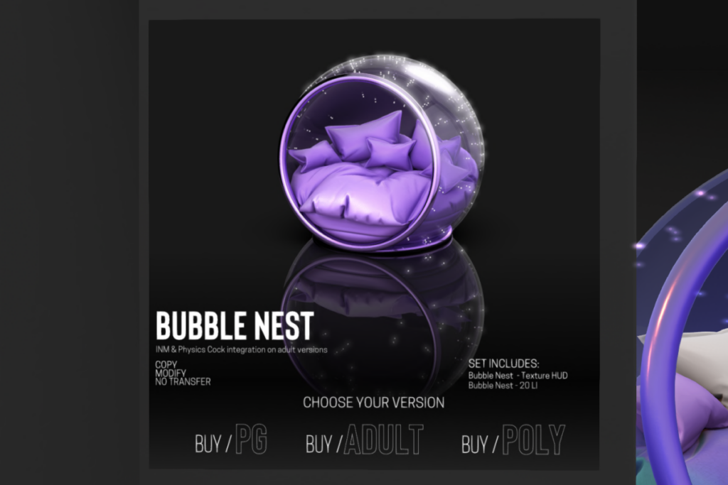 Bubble Nest, L$1299-L$2499 each