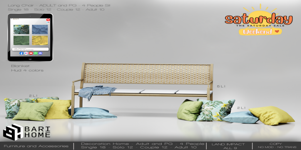Taragini Long Chair Decor Set	&lt;a href=&quot;http://maps.secondlife.com/secondlife/Magic%20Sky/196/142/2022&quot;&gt;Teleport&lt;/a&gt;