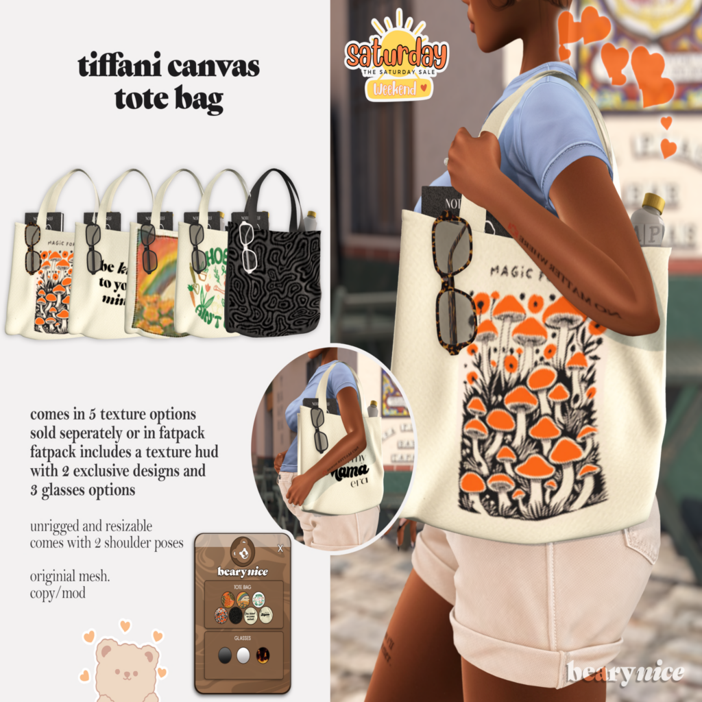 Tiffani Canvas Tote Bag	&lt;a href=&quot;http://maps.secondlife.com/secondlife/Infinite%20Forest/166/10/1999&quot;&gt;Teleport&lt;/a&gt;