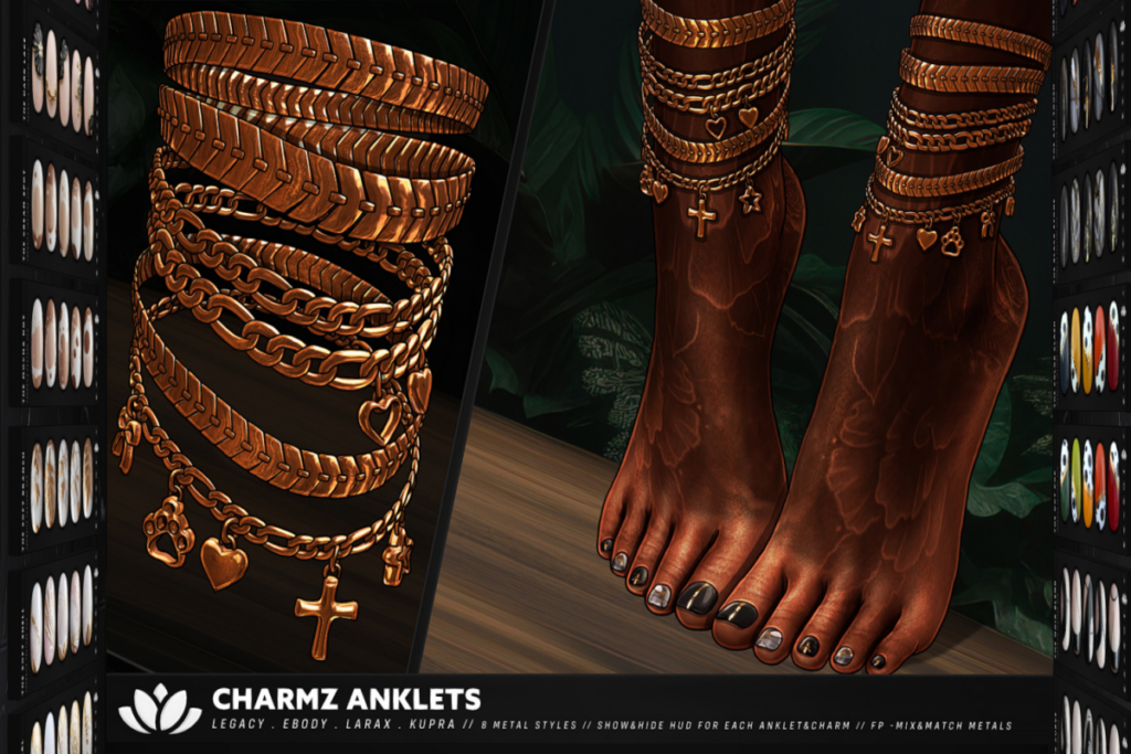 Charmz Anklets - Inithium/Legacy/MaitreyaX/Reborn, L$235 each/L$845 FP