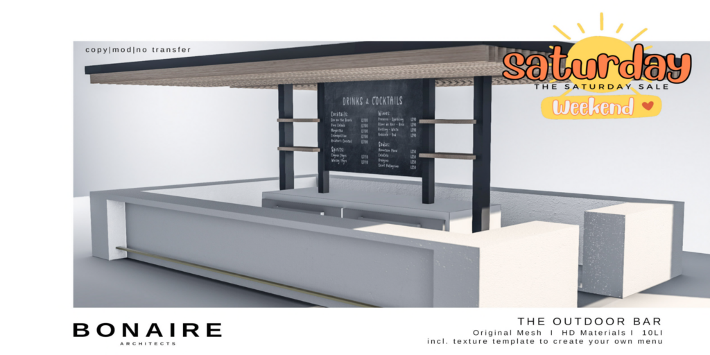 The Outdoor Bar	&lt;a href=&quot;http://maps.secondlife.com/secondlife/Pure%20Souls/21/128/2017&quot;&gt;Teleport&lt;/a&gt;