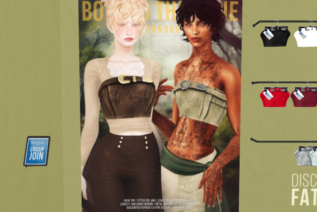 Rask Top - Anatomy/Jake/Legacy M+F/MaitreyaX/Reborn/+mods, L$299 each/l$999 FP