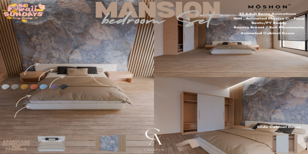 Mansion Bedroom Decor Set	&lt;a href=&quot;http://maps.secondlife.com/secondlife/Canarun/244/131/24&quot;&gt;Teleport&lt;/a&gt;