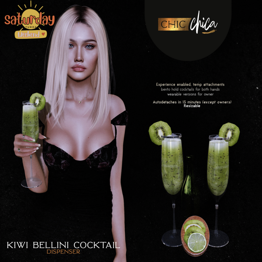 Kiwi Bellini Cocktail Holdable	&lt;a href=&quot;http://maps.secondlife.com/secondlife/ChicLand/122/136/1502&quot;&gt;Teleport&lt;/a&gt;