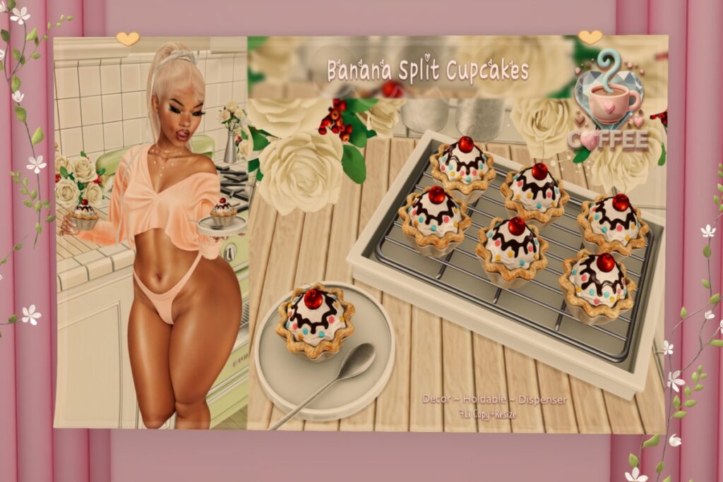 Banana Split Cupcakes Holdable &amp; Decor, L$375