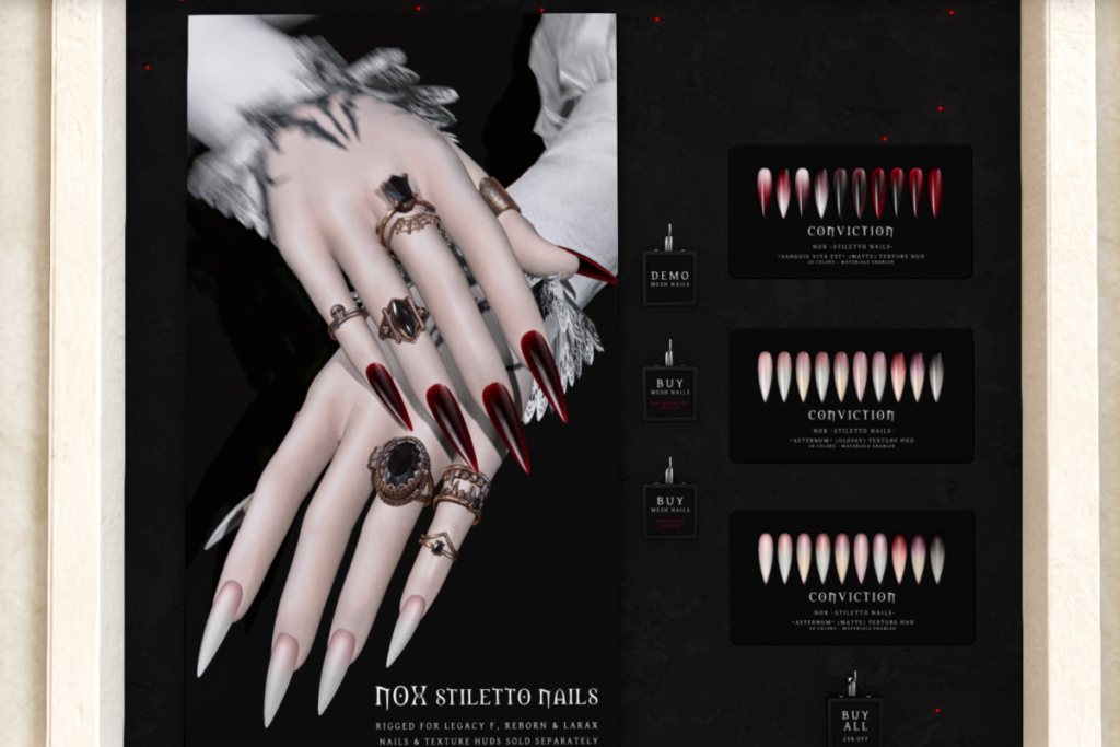 Sanguis Vita Est &amp; Aeternum HUDs for Nox Stiletto Nails - Legacy/MaitreyaX/Reborn, L$360 each/L$918 FP