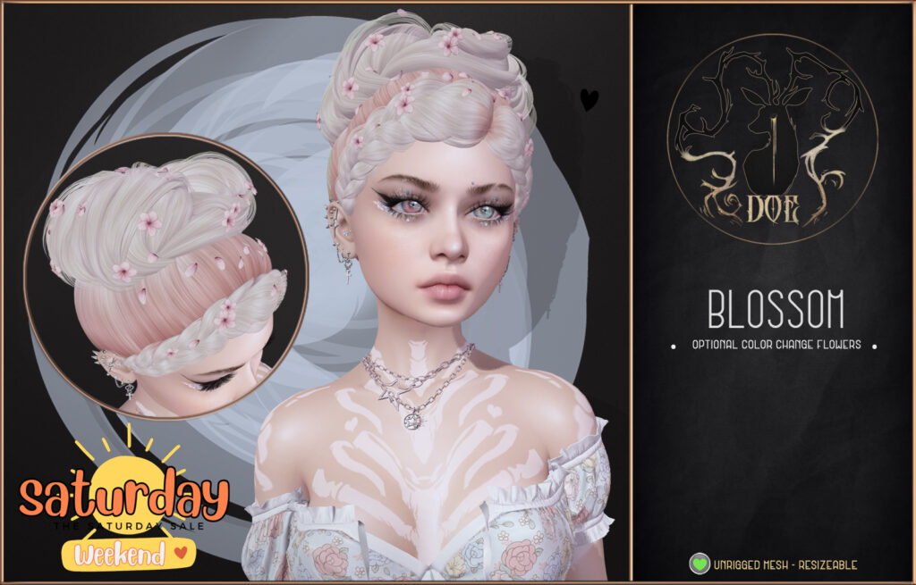 Blossom Hairstyle	&lt;a href=&quot;https://maps.secondlife.com/secondlife/ploom/196/75/23&quot;&gt;Teleport&lt;/a&gt;