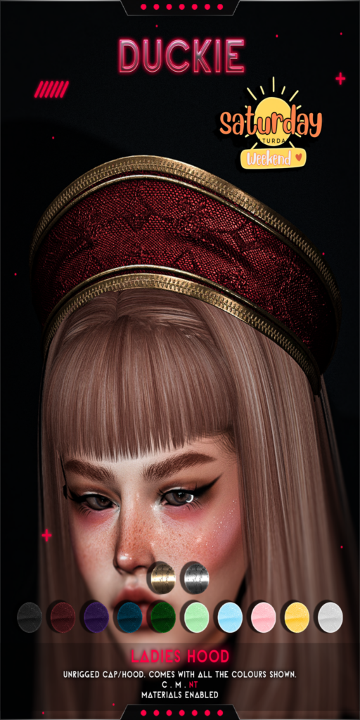 Ladies Hood Hat	&lt;a href=&quot;http://maps.secondlife.com/secondlife/Moloch/82/173/25&quot;&gt;Teleport&lt;/a&gt;