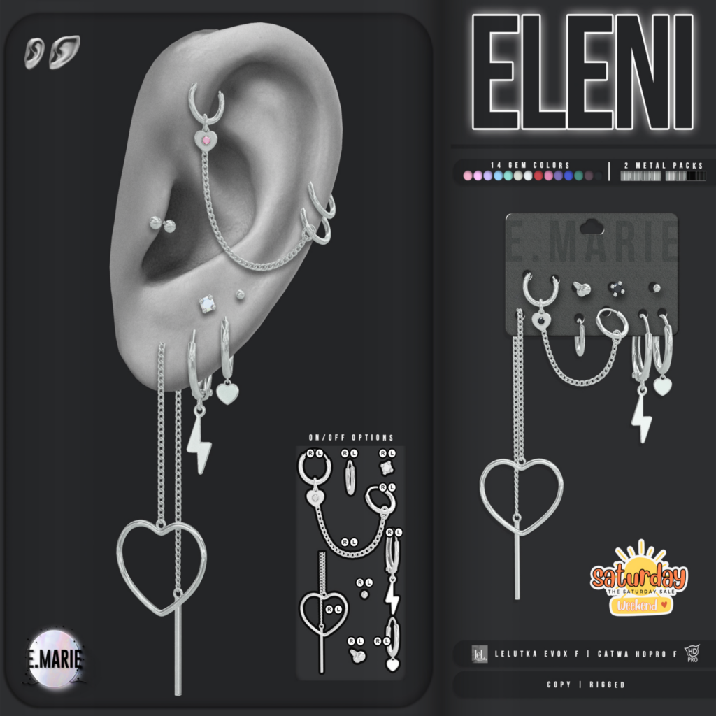 Eleni Earrings - Catwa F/EvoX F	&lt;a href=&quot;http://maps.secondlife.com/secondlife/xoxo/86/130/41&quot;&gt;Teleport&lt;/a&gt;
