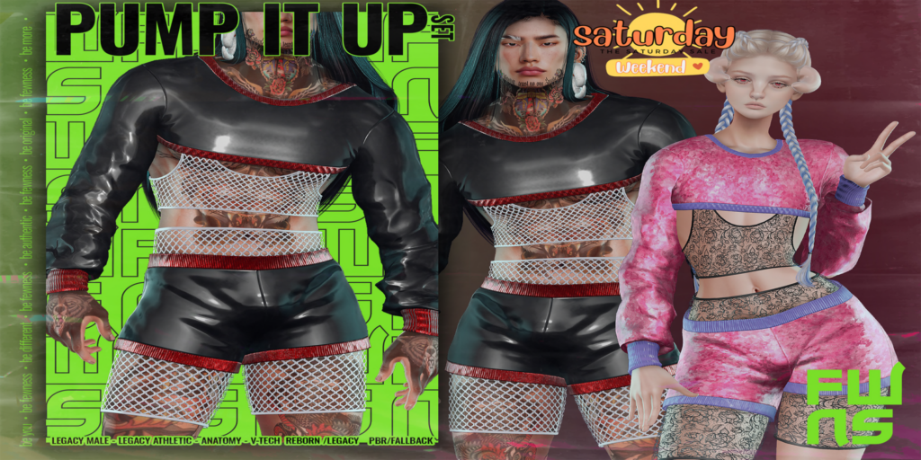 Pump It Up Outfit - Anatomy/Legacy M/Legacy F V-Tech/Reborn V-Tech/+mods	&lt;a href=&quot;http://maps.secondlife.com/secondlife/Moonstar/141/89/43&quot;&gt;Teleport&lt;/a&gt;