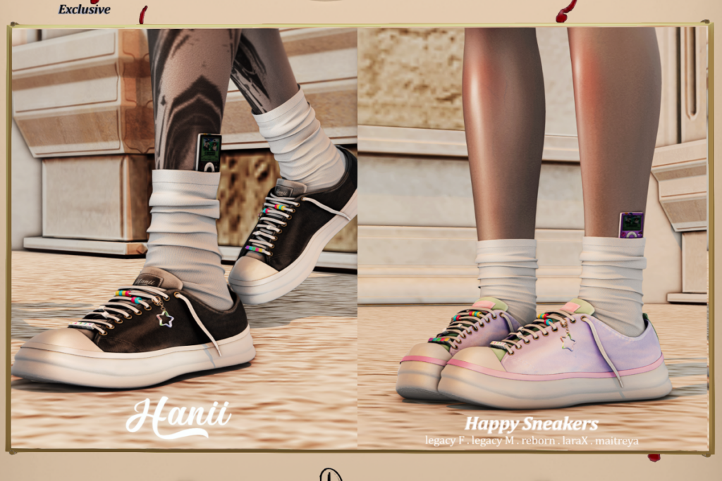 Happy Sneakers - Legacy F+M/Maitreya/Reborn/+mods, L$299 each/L$999 FP