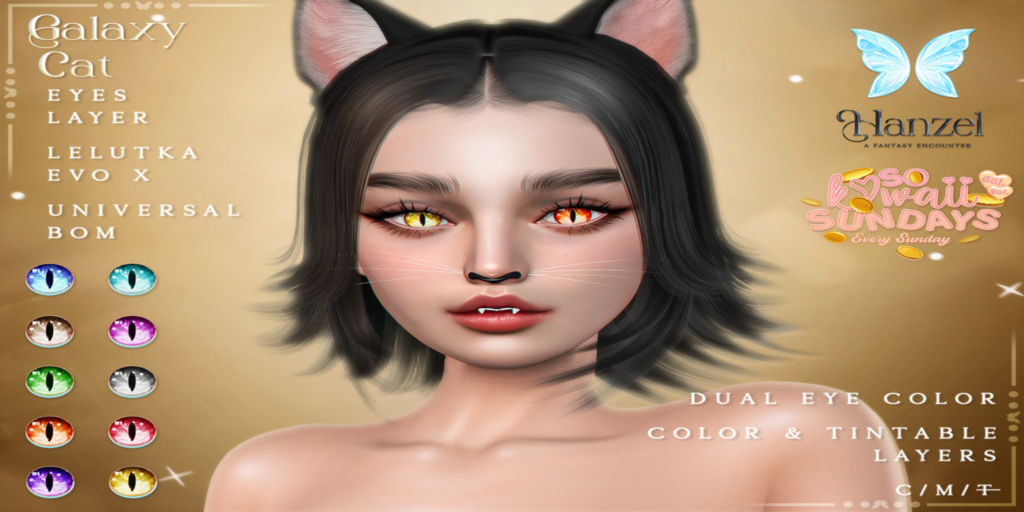 Galaxy Cat Eyes - BOM/EvoX	&lt;a href=&quot;http://maps.secondlife.com/secondlife/Blueberry%20Media/134/147/1502&quot;&gt;Teleport&lt;/a&gt;