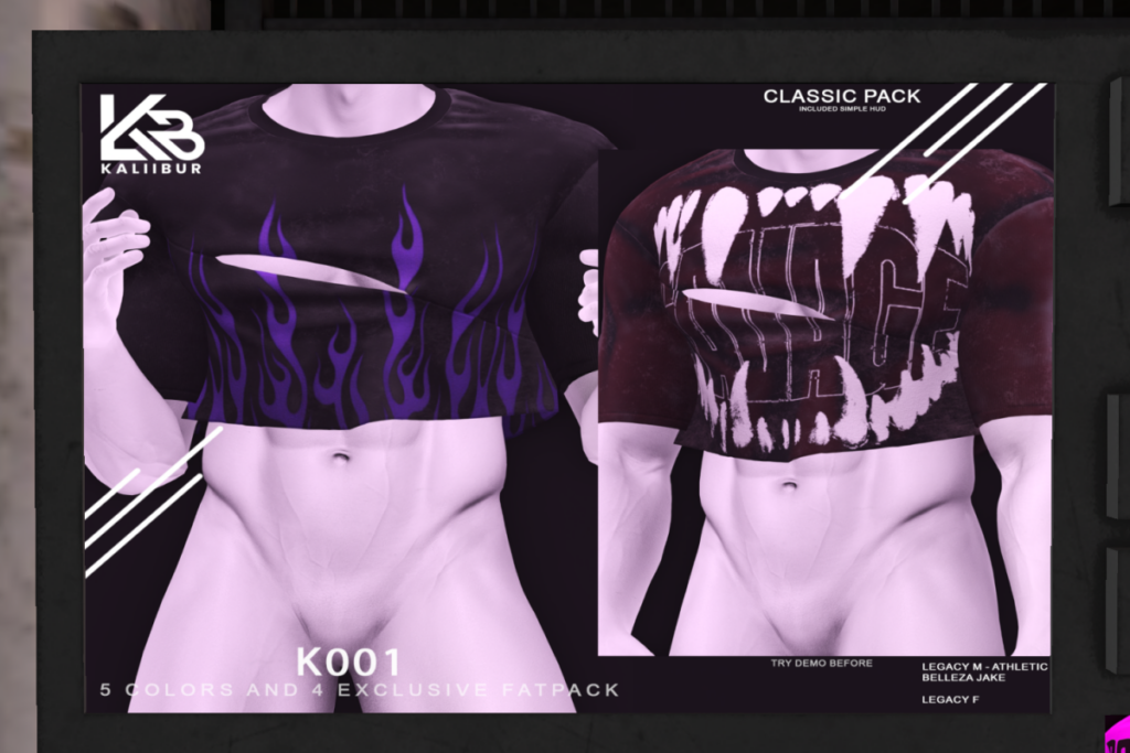 K001 Top - Jake/Legacy F+M/+mods, L$229 each/L$699 FP