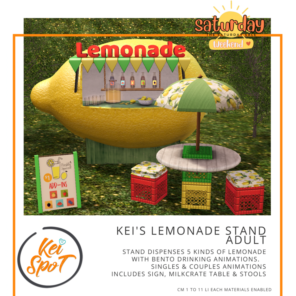 Lemonade Stand Decor Set	&lt;a href=&quot;http://maps.secondlife.com/secondlife/Hardrada/90/104/3801&quot;&gt;Teleport&lt;/a&gt;