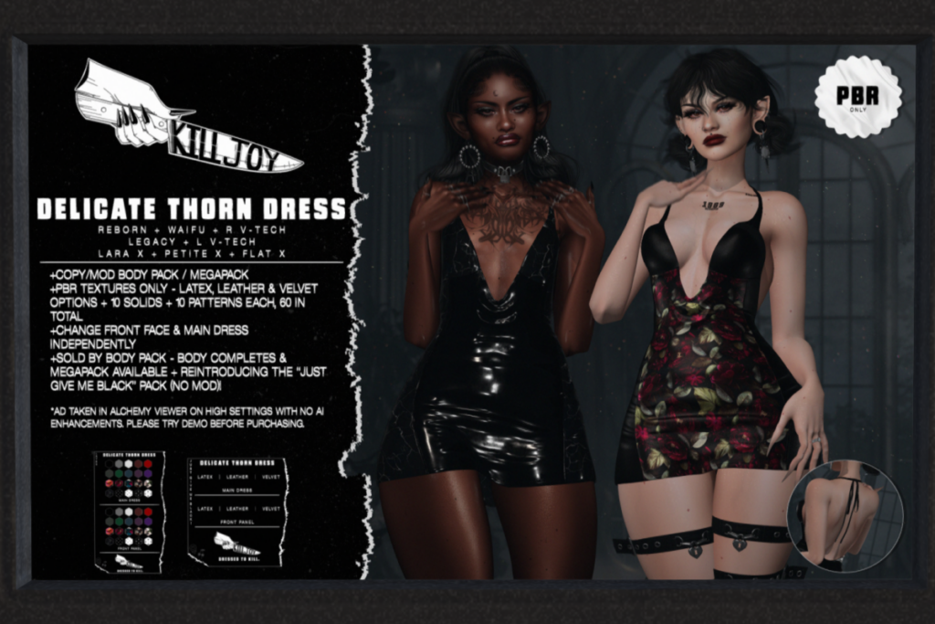 Delicate Thorn Dress - Legacy/MaitreyaX/Reborn/+mods, L$350 each/L$600-L$1500 each FP