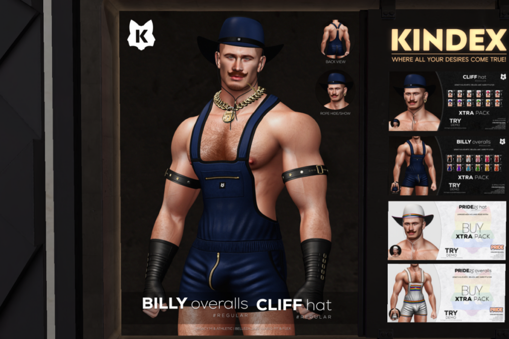 Billy Overalls + Cliff Hat - Jake/Kario Fit+Flex/Legacy/+mods, L$207-L$234 each/L$1494-L$1674 each FP