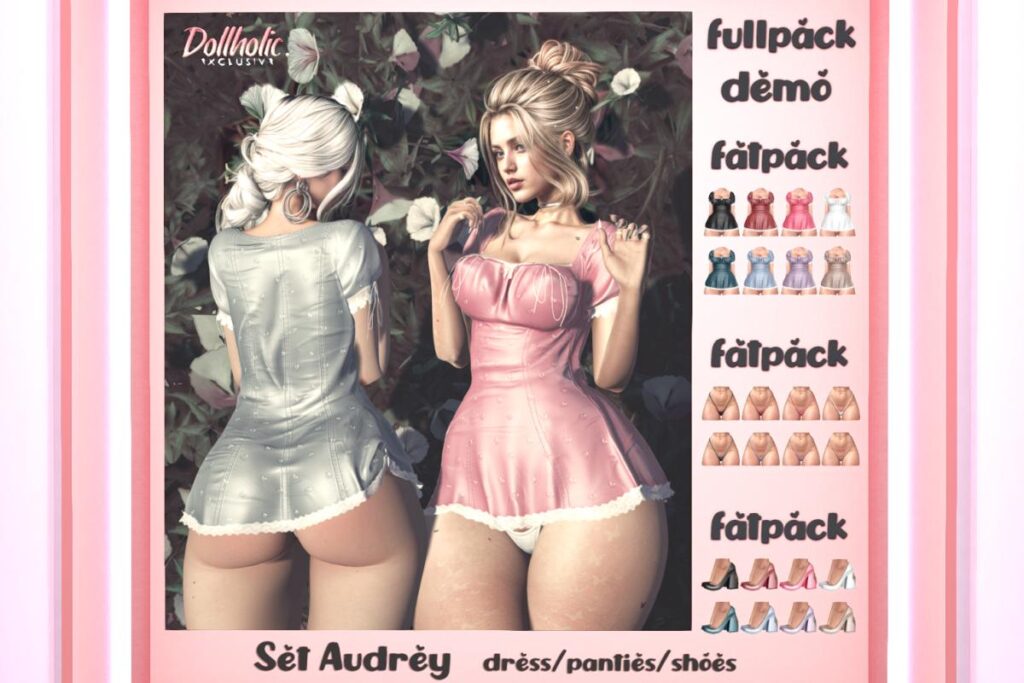 Audrey Dress, Panties, &amp; Shoes - Legacy/MaitreyaX/Reborn/+mods, L$120-L$220 each/L$450-L$750 each FP/L$1200 MP