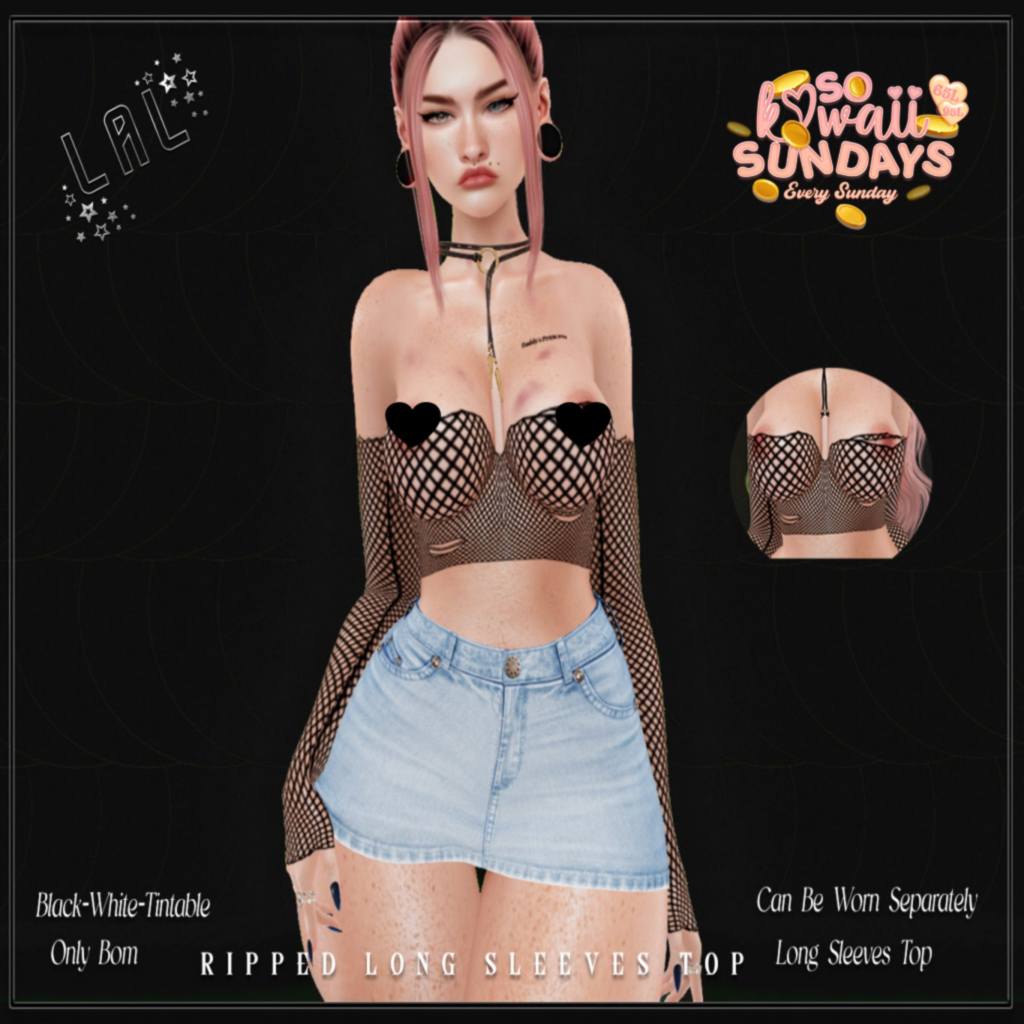 Ripped Long Sleeves Top - BOM	&lt;a href=&quot;https://maps.secondlife.com/secondlife/Moire/185/231/26&quot;&gt;Teleport&lt;/a&gt;