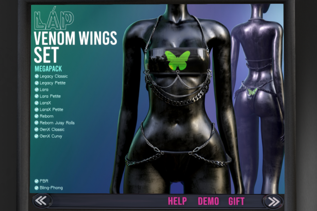 Venom Wings Set - GenX/Legacy/Maitreya/Reborn/+mods, L$350 each/L$1099 FP