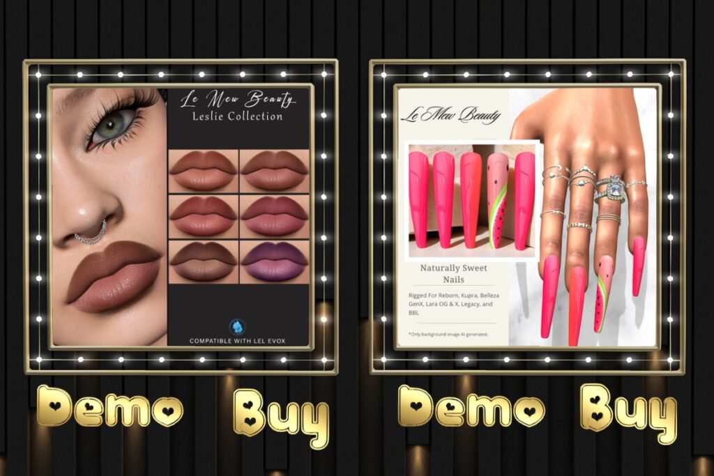 Leslie Lipstick - EvoX, L$180 | Naturally Sweet Mesh Nails - GenX/Inithium/Legacy/Maitreya/Reborn, L$150