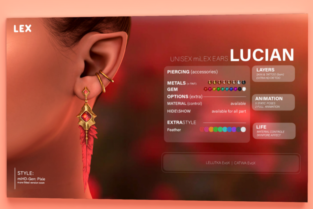 Lucian Earrings - Lex Ears, L$349