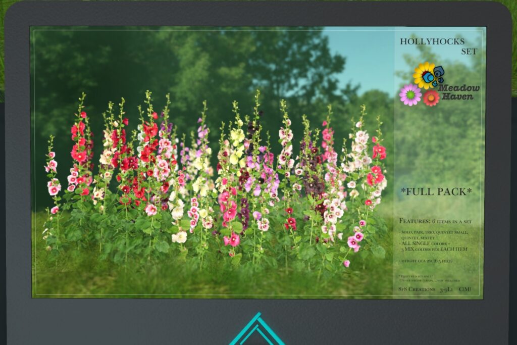 Hollyhocks Decor Set, L$199 each/L$899 FP