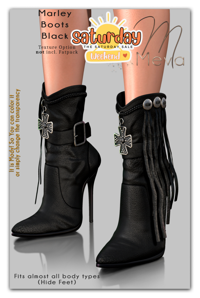 Marley Boots - no fits listed	&lt;a href=&quot;http://maps.secondlife.com/secondlife/Manifesto/167/76/1525&quot;&gt;Teleport&lt;/a&gt;