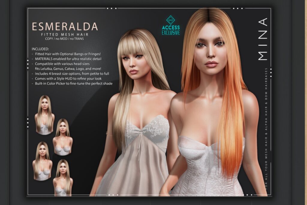 Esmeralda Hairstyle, L$450 each/L$1150 FP