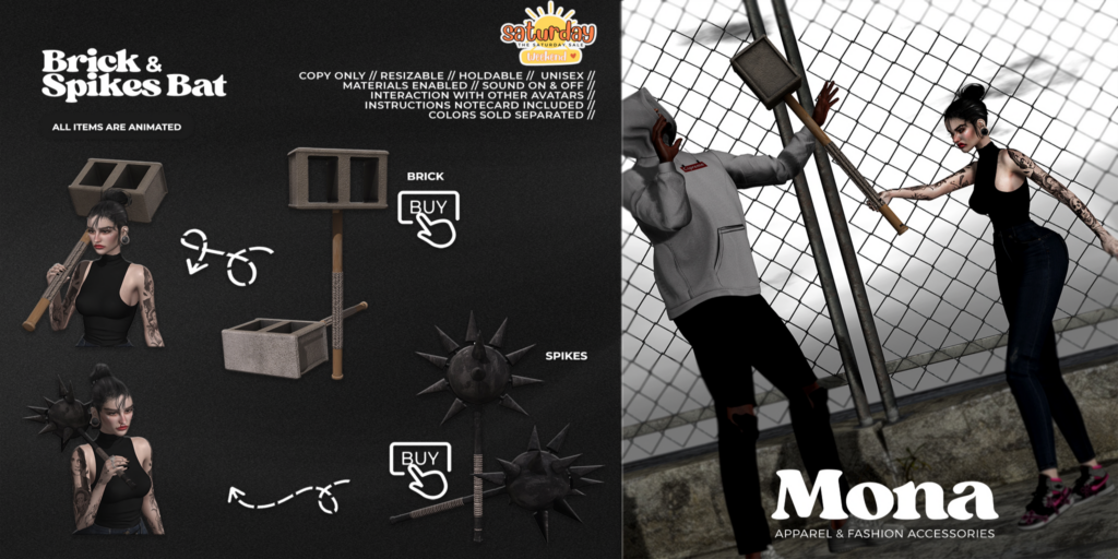 Brick &amp; Spikes Bat Holdable	&lt;a href=&quot;https://maps.secondlife.com/secondlife/Silver%20Moon/68/95/1001&quot;&gt;Teleport&lt;/a&gt;