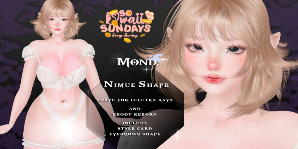 Nimue Shape - EvoX Kaya/Reborn	&lt;a href=&quot;http://maps.secondlife.com/secondlife/Crocus%20Island/45/49/26&quot;&gt;Teleport&lt;/a&gt;