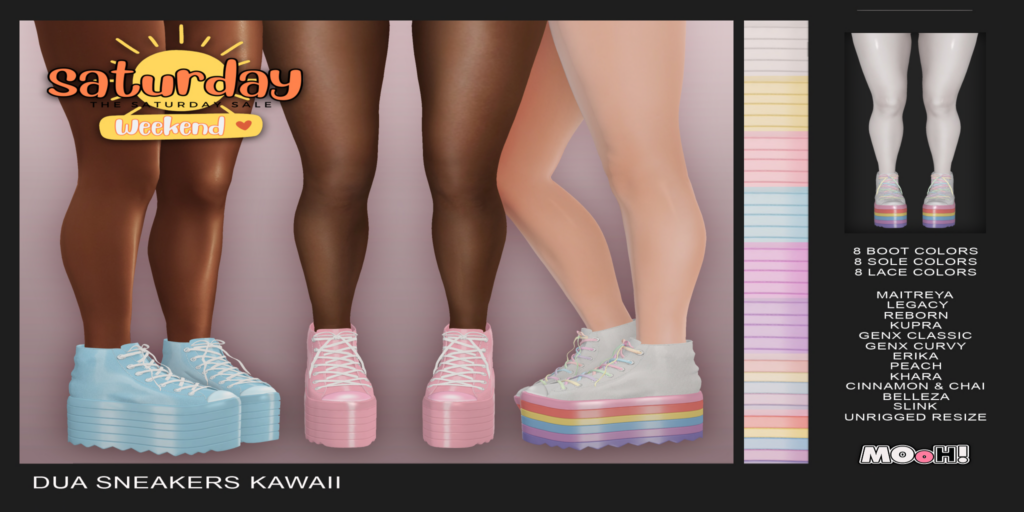 Dua Sneakers - see ad for fits	&lt;a href=&quot;http://maps.secondlife.com/secondlife/Chillium/177/79/1702&quot;&gt;Teleport&lt;/a&gt;