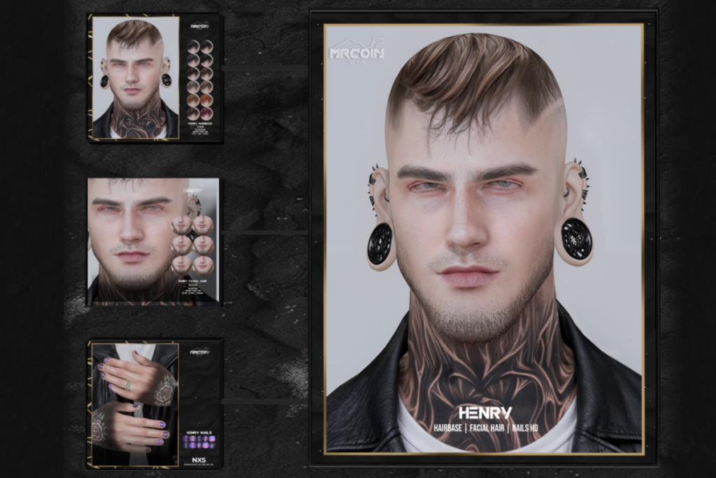 Henry Facial Hair - EvoX, L$280 | Henry Hairbase - EvoX, L$280 | Henry Nexus Nails - Davis/Gianni/Jake/Kario/Legacy, L$280/L$700 FP
