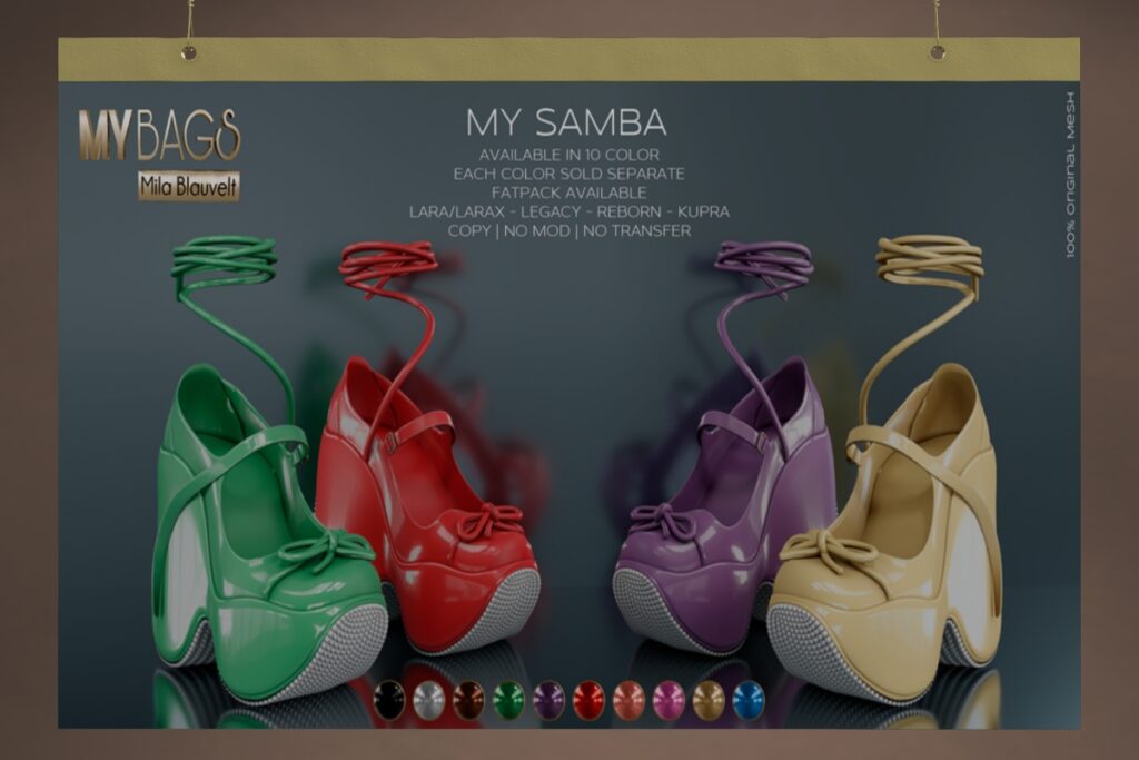 My Samba Shoes - Inithium/Legacy/Maitreya/Reborn/+mods, L$250 each/L$1299 FP