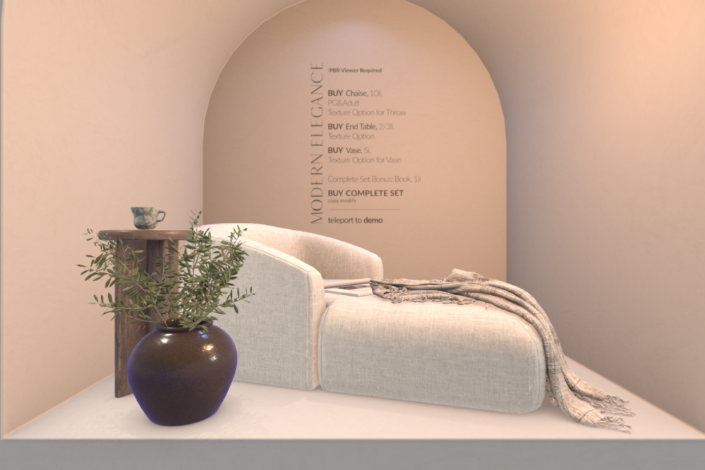 Modern Elegance Set, L$110-L$490 each/L$690 FP