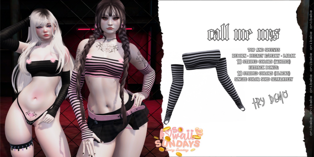 Call Me Urs Top &amp; Sleeves - Legacy/MaitreyaX/Reborn/+mods	&lt;a href=&quot;https://maps.secondlife.com/secondlife/Demon/239/92/25&quot;&gt;Teleport&lt;/a&gt;