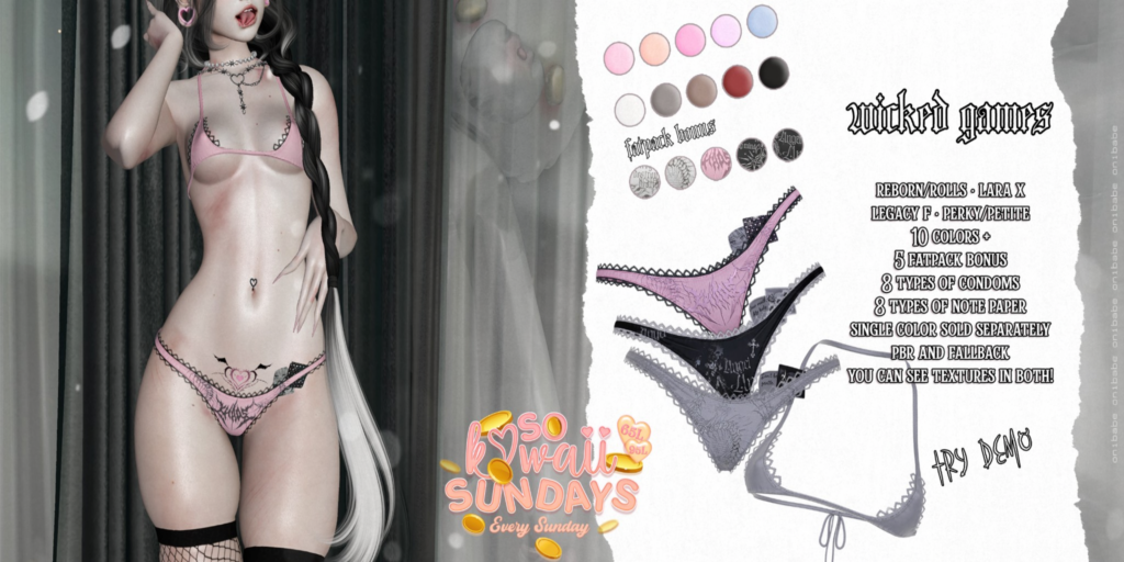 Wicked Games Lingerie - Legacy/MaitreyaX/Reborn/+mods	&lt;a href=&quot;https://maps.secondlife.com/secondlife/Demon/239/92/25&quot;&gt;Teleport&lt;/a&gt;