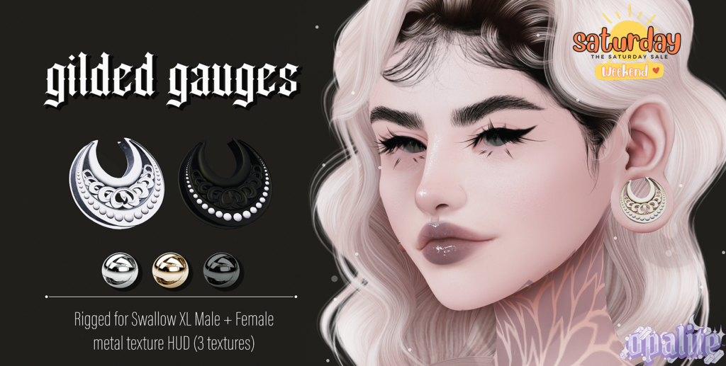 Gilded Gauges Earring - Swallow Gauged XL M+F	&lt;a href=&quot;http://maps.secondlife.com/secondlife/Ecstasy/42/180/356&quot;&gt;Teleport&lt;/a&gt;