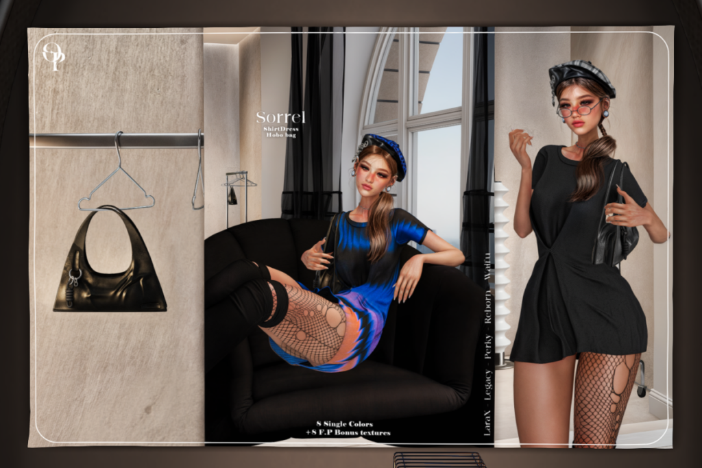 Sorrel Shirt Dress and Hobo Bag - Legacy/MaitreyaX/Reborn/+mods, L$260 each/L$1460 FP