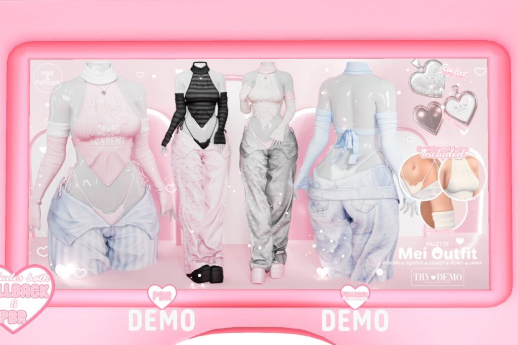 Mei Outfit - Legacy/MaitreyaX/Reborn/+mods, L$289-L$329 each/L$899-L$1999 each FP/L$3499 MP