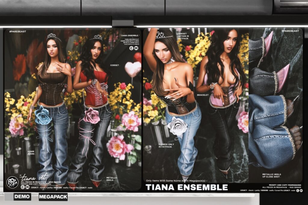 Tiana Ensemble - Legacy M+F/Reborn/+mods, L$249-L$279 each/L$1299-L$1599 each FP/L$2899 MP