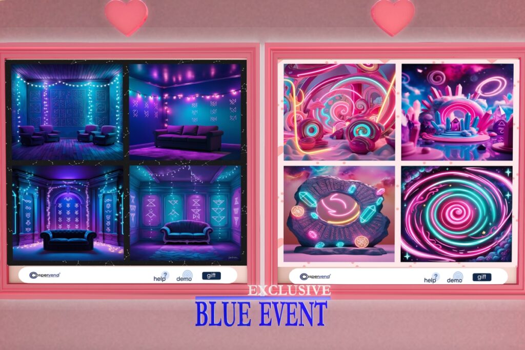 Purple Room Backdrop Textures &amp; Neon Swirls Backdrop Textures, L$60 each