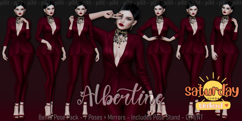 Albertine Poses	&lt;a href=&quot;http://maps.secondlife.com/secondlife/Fashion%20Boulevard%20II/60/96/1127&quot;&gt;Teleport&lt;/a&gt;