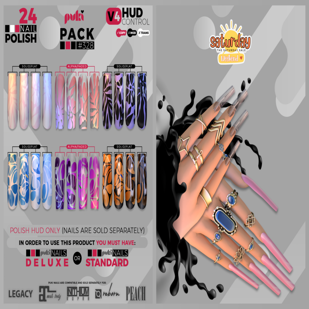 Pack #328 Nail Polish Texture - Puki Nails Deluxe/Puki Nails Standard	&lt;a href=&quot;http://maps.secondlife.com/secondlife/The%20Valley/136/226/501&quot;&gt;Teleport&lt;/a&gt;