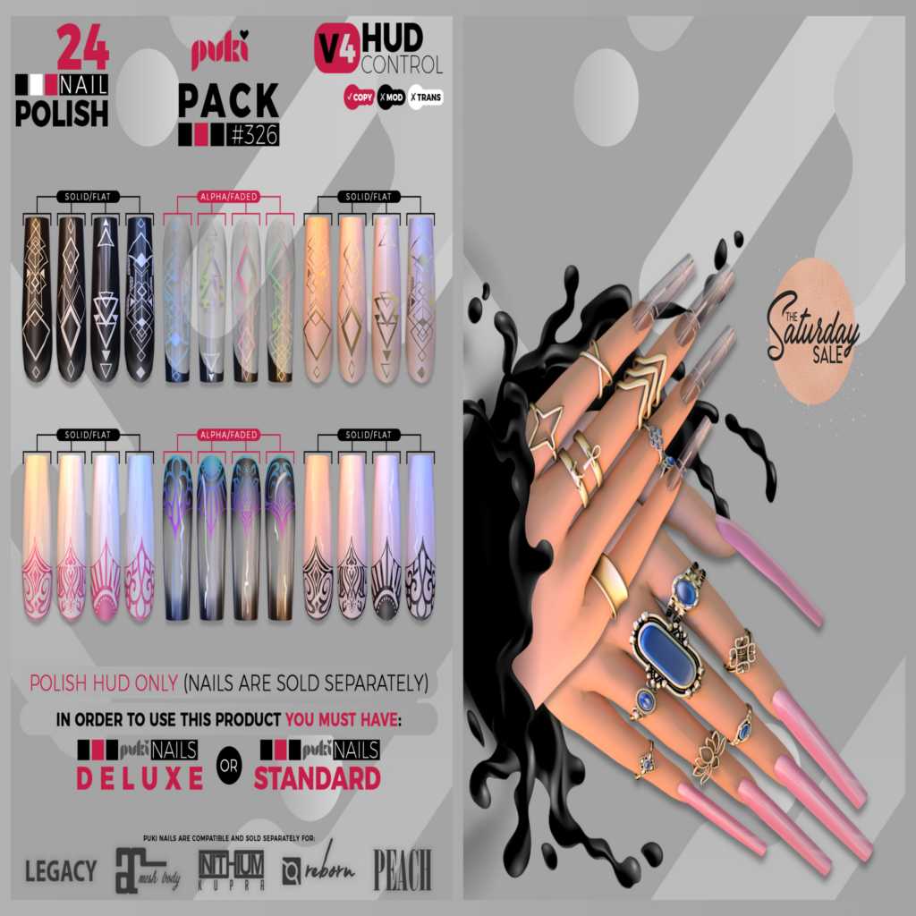 Pack #326 Nail Polish Texture - Puki Nails Deluxe/Puki Nails Standard	&lt;a href=&quot;http://maps.secondlife.com/secondlife/The%20Valley/136/226/501&quot;&gt;Teleport&lt;/a&gt;