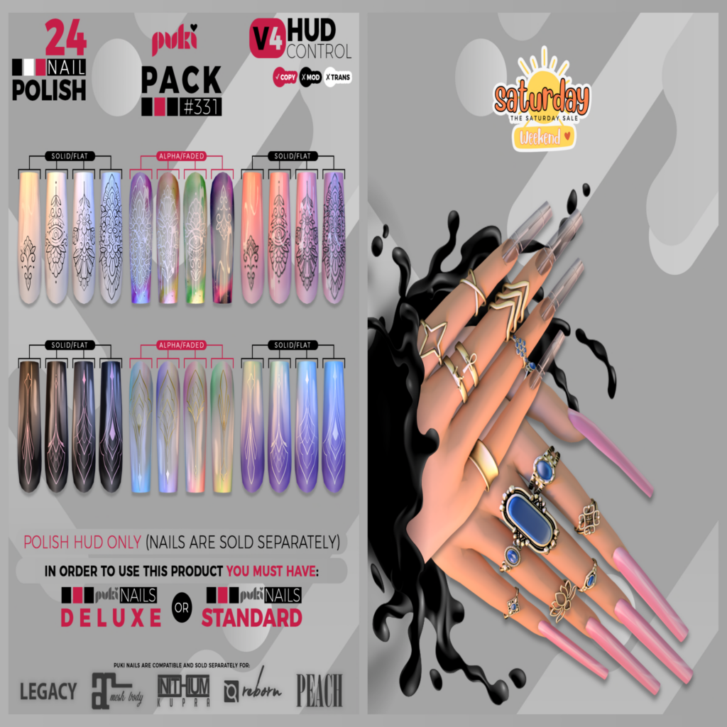 Pack #331 Nail Polish Texture - Puki Nails Deluxe/Puki Nails Standard	&lt;a href=&quot;http://maps.secondlife.com/secondlife/The%20Valley/136/226/501&quot;&gt;Teleport&lt;/a&gt;