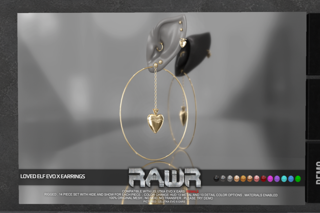Loved Earrings - EvoX Elf	&lt;a href=&quot;http://maps.secondlife.com/secondlife/RAWR/21/137/21&quot;&gt;Teleport&lt;/a&gt;