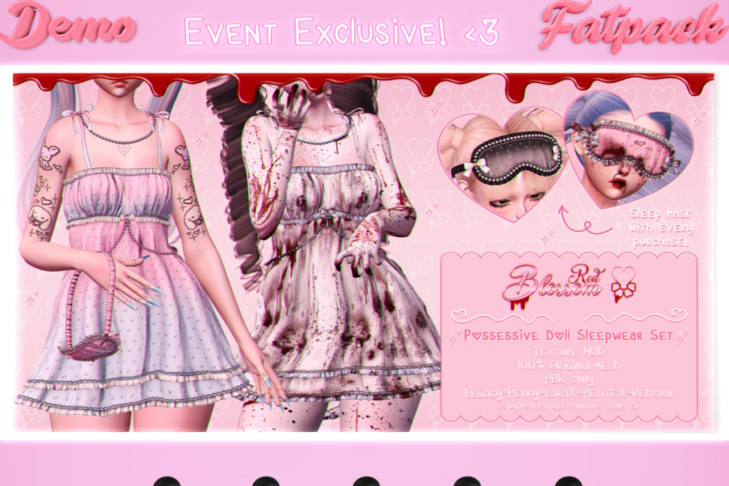 Possessive Doll Sleepwear Set - Legacy/MaitreyaX/Reborn/+mods, L$380 each/L$1999 FP