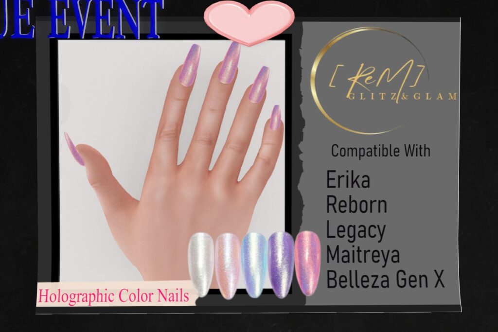 Holographic Color Mesh Nails - Erika/GenX/Legacy/Maitreya/Reborn, L$300